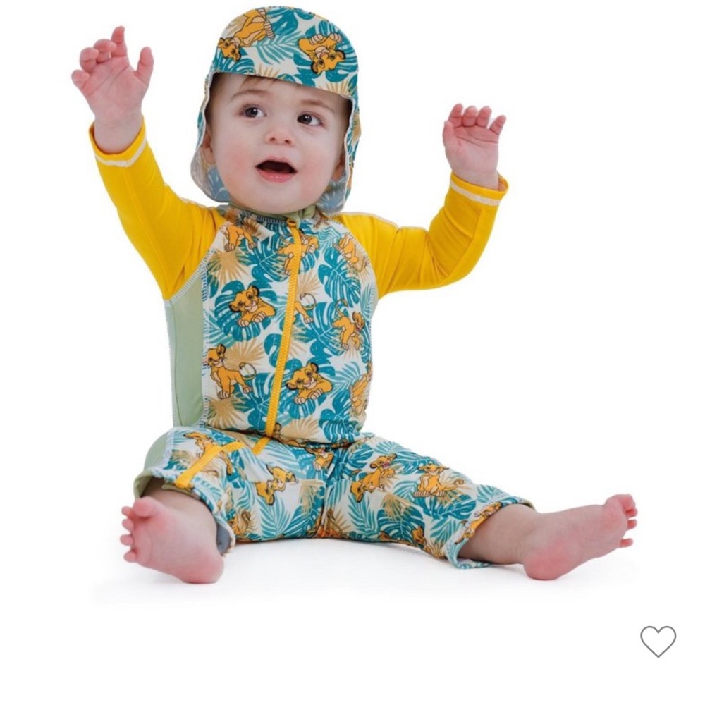 12 Month Lion King Infant Sunsuit & Swim Hat - Yellow & Green